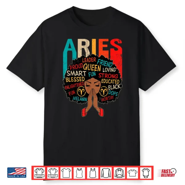 Aries Queen Retro Afro Black Women Zodiac Sign Shirt