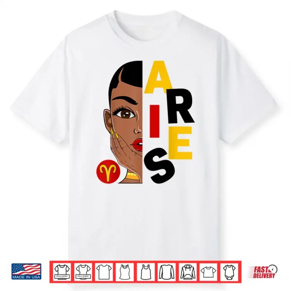 Aries Queen Short Hair Black Woman Girl Zodiac Sign Shirt