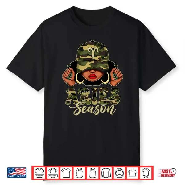 Aries Season Afro Black Woman Camo Cap Zodiac Sign Shirt