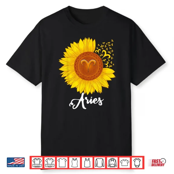 Aries Sunflower Zodiac Sign Floral Astrology Women Shirt