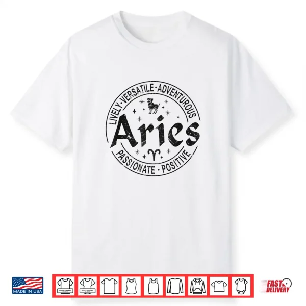 Aries Virtues Vintage Style Zodiac Design Aries Shirt