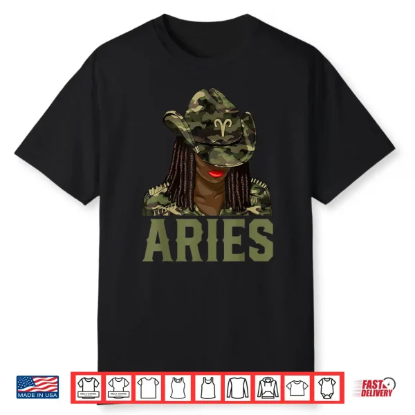Aries Western Black Cowgirl Camo African American Zodiac Shirt