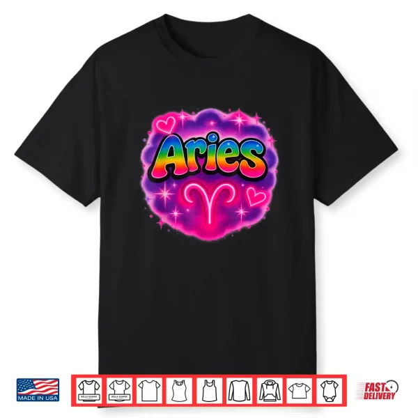Aries Zodiac Sign Rainbow Retro Airbrush Style Shirt