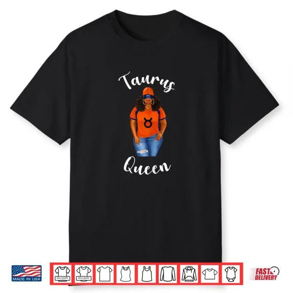 Baseball Womans Taurus Symbol Queen May Birthday Black Woman Shirt
