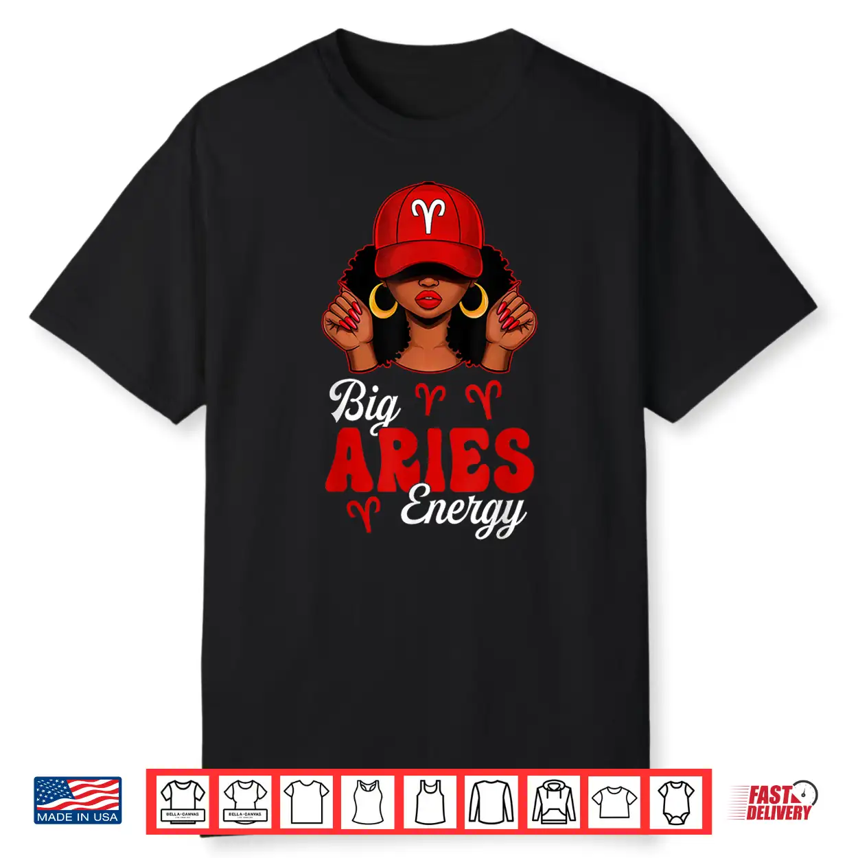Big Aries Energy Afro Women Red Cap Black Girl Zodiac Shirt Big Aries Energy Afro Women Red Cap Black Girl Zodiac Shirt
