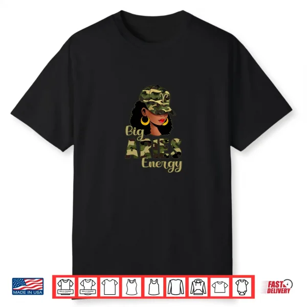 Big Aries Energy Black Woman Camo Cap Hat Zodiac Sign Shirt