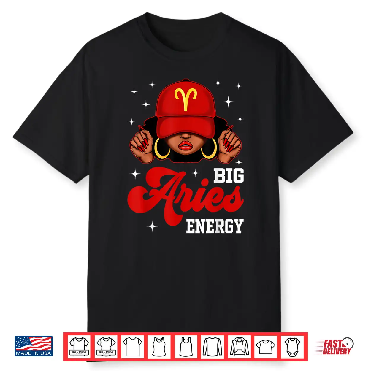 Big Aries Energy Black Woman With Red Cap Zodiac Shirt Big Aries Energy Black Woman With Red Cap Zodiac Shirt