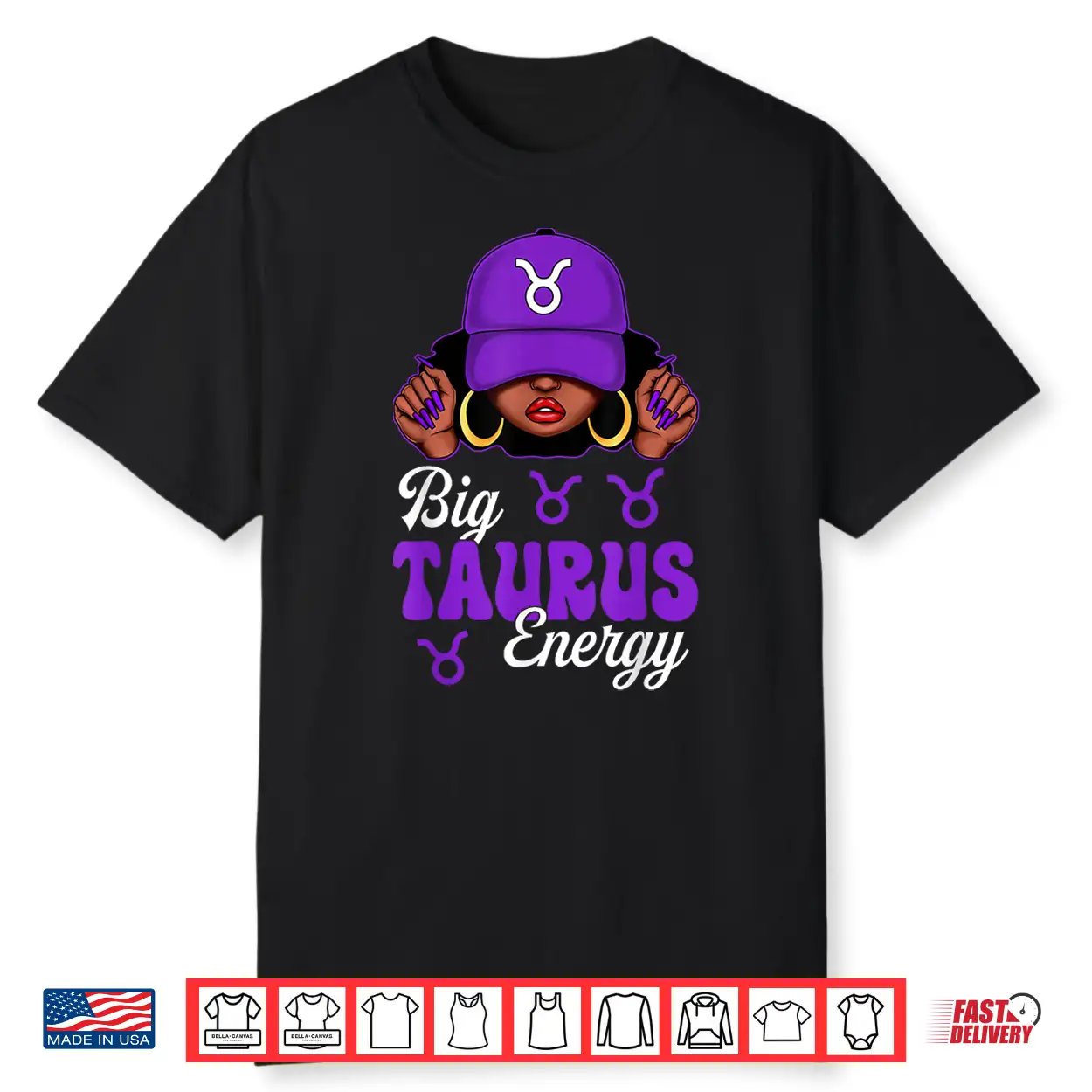 Big Taurus Energy Black Culture Purple Cap Zodiac Sign Shirt Big Taurus Energy Black Culture Purple Cap Zodiac Sign Shirt