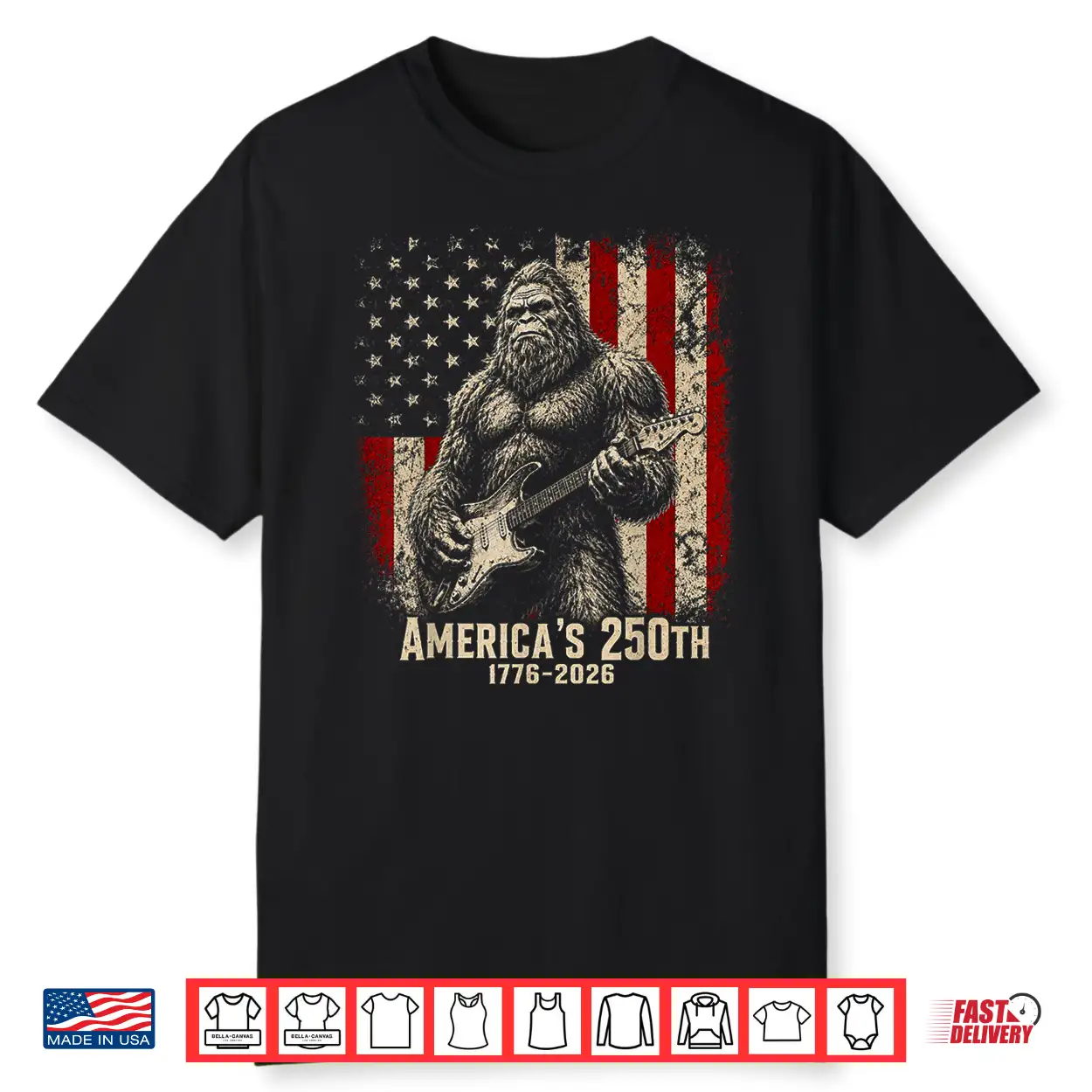 Bigfoot Sasquatch Playing Guitar 250 Years American Usa Flag Shirt Bigfoot Sasquatch Playing Guitar 250 Years American Usa Flag Shirt
