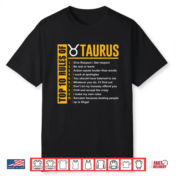 Birthday Gifts Top 10 Rules Of Taurus Zodiac Shirt