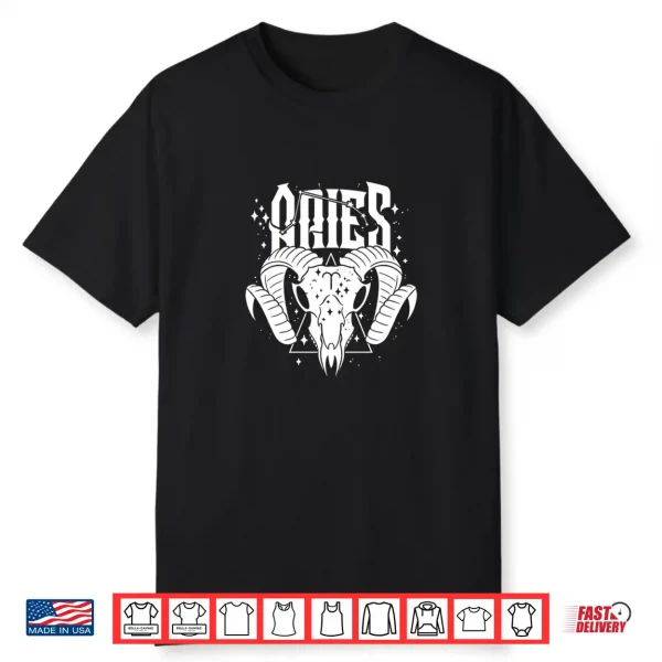 Blackcraft Zodiac Signs Aries Skull Constellation Fire Witch Shirt