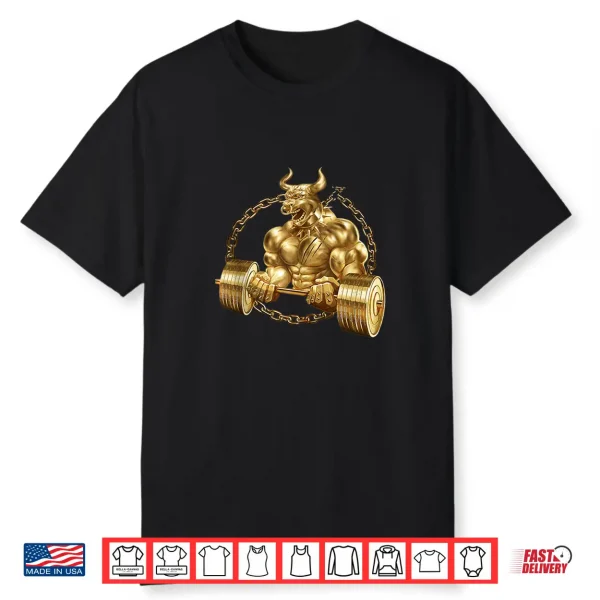 Bull Beast Lifting Taurus Bodybuilding Workout Fitness Gold Shirt