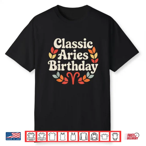 Classic Aries Birthday Zodiac Geometric Wreath Art Shirt