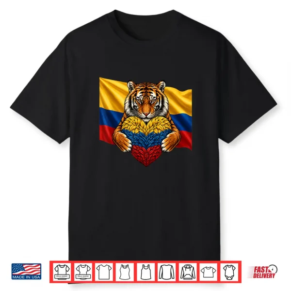Colombia Flag Tiger Heart Colombian Pride Patriotic Heritage Shirt