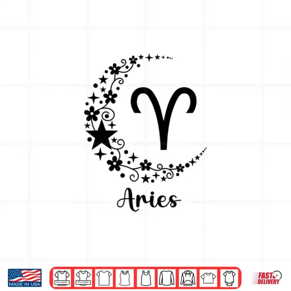 Design Aries Astrology And Aries Zodiac Moon Stars Flowers Aries Shirt