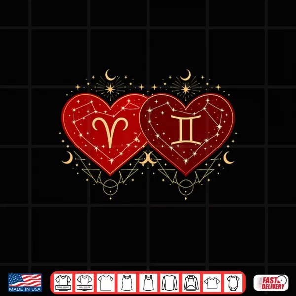 Design Aries Gemini Love Shirt Celestial Valentines Day Zodiac Bond Shirt