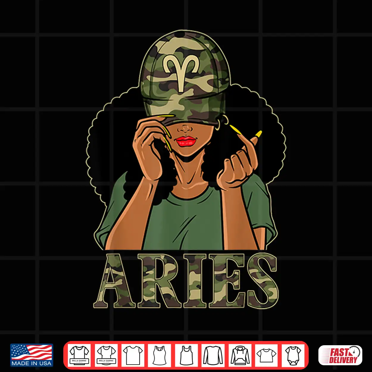 Aries Girl Black Woman With Cap Camo Afro Woman Zodiac Shirt Aries Girl Black Woman With Cap Camo Afro Woman Zodiac Shirt