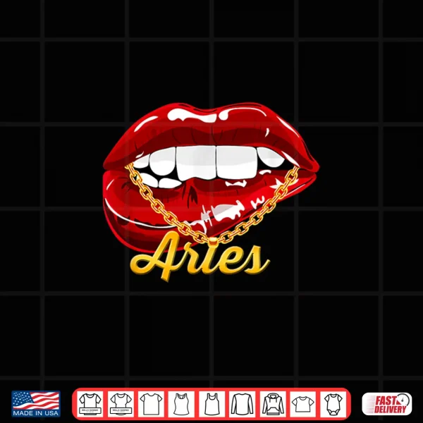 Design Aries Girl Juicy Lips Gold Chain Astrology Zodiac sign Shirt