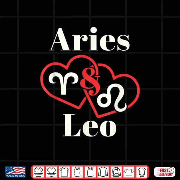 Design Aries Leo Zodiac Couples Astrology Heart Valentines Day Shirt