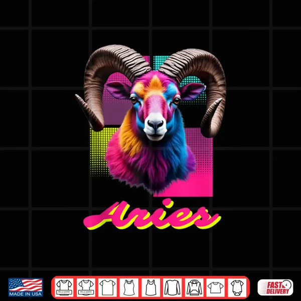 Design Aries Neon Ram Head Retro Zodiac Design Ram Lovers Aries Shirt