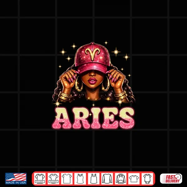 Design Aries Queen Black Girl Women Cap with Zodiac Sign Afro Girl Shirt