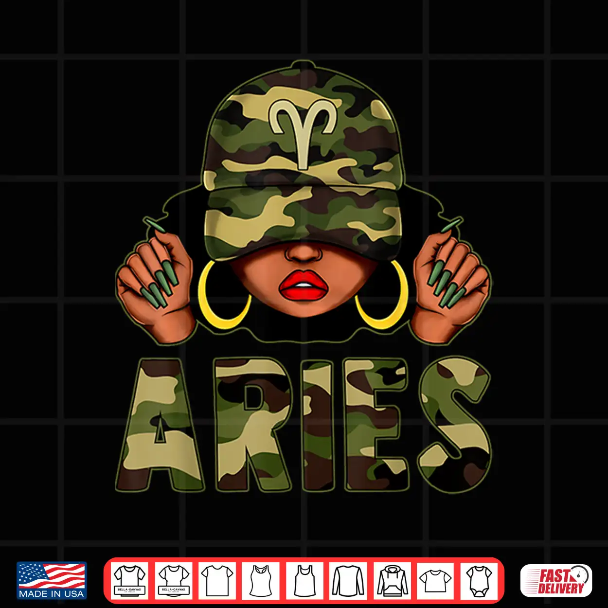 Aries Queen Black Woman With Cap Camo Afro Girl Zodiac Shirt Aries Queen Black Woman With Cap Camo Afro Girl Zodiac Shirt