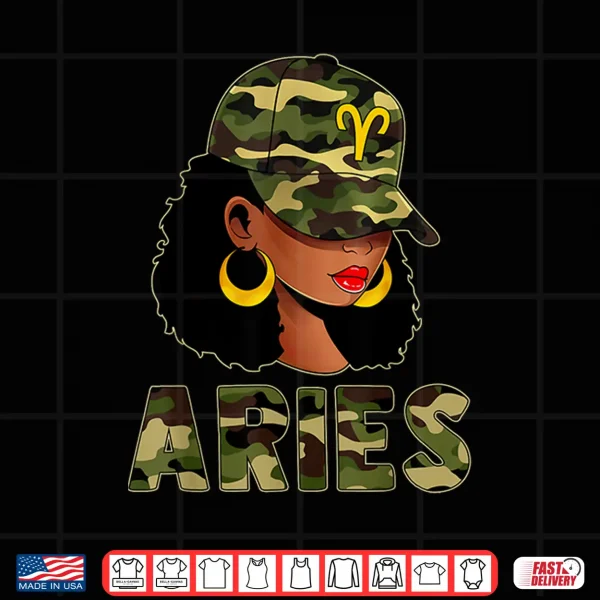 Design Aries Queen Camouflage Black Woman Cap Zodiac Sign Shirt