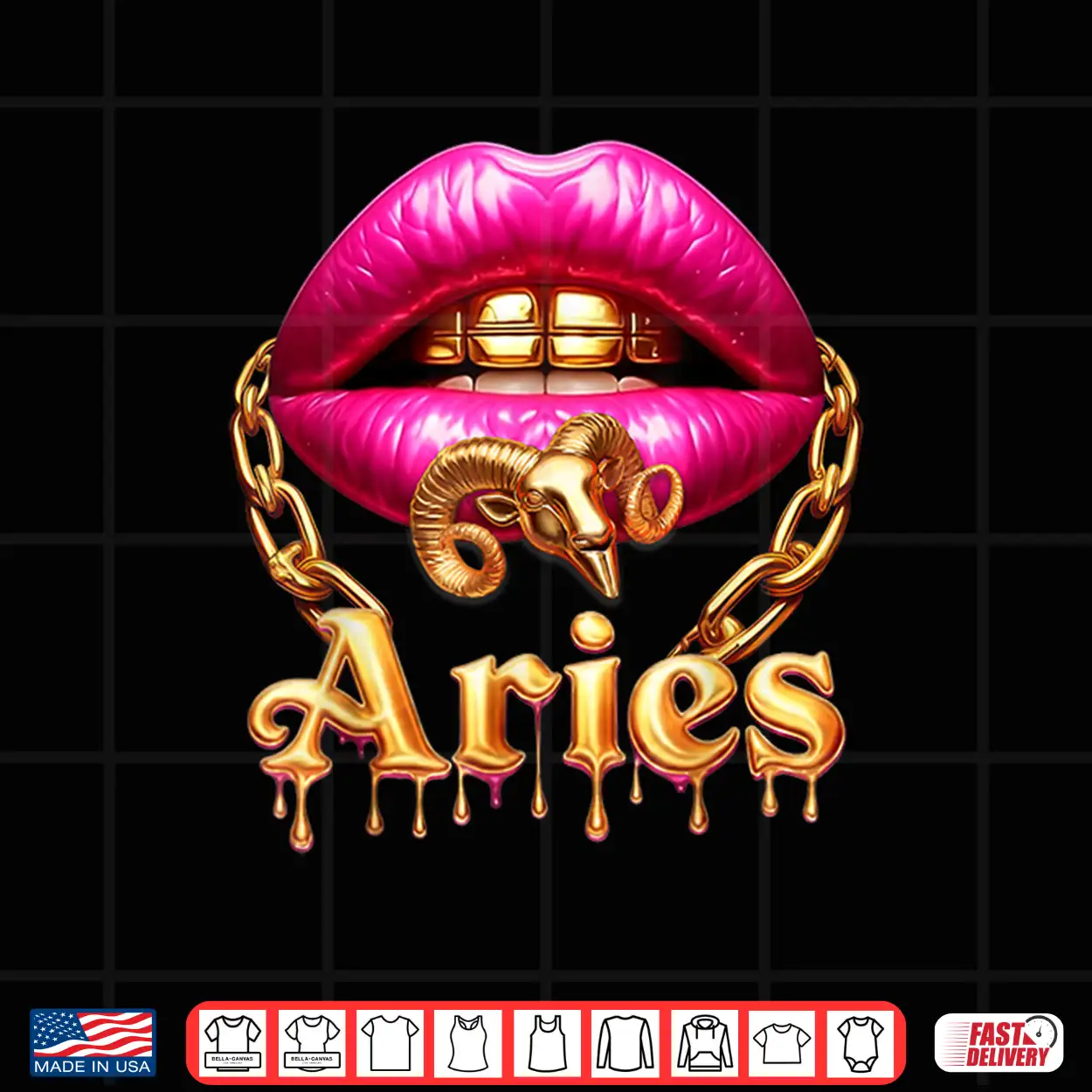 Aries Queen Girl Zodiac Birthday Women Pink Lips Gold Chain Shirt Aries Queen Girl Zodiac Birthday Women Pink Lips Gold Chain Shirt