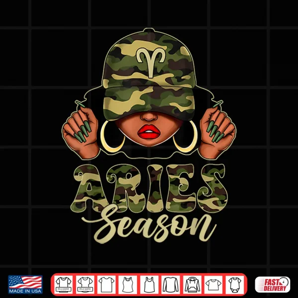 Design Aries Season Afro Black Woman Camo Cap Zodiac Sign Shirt