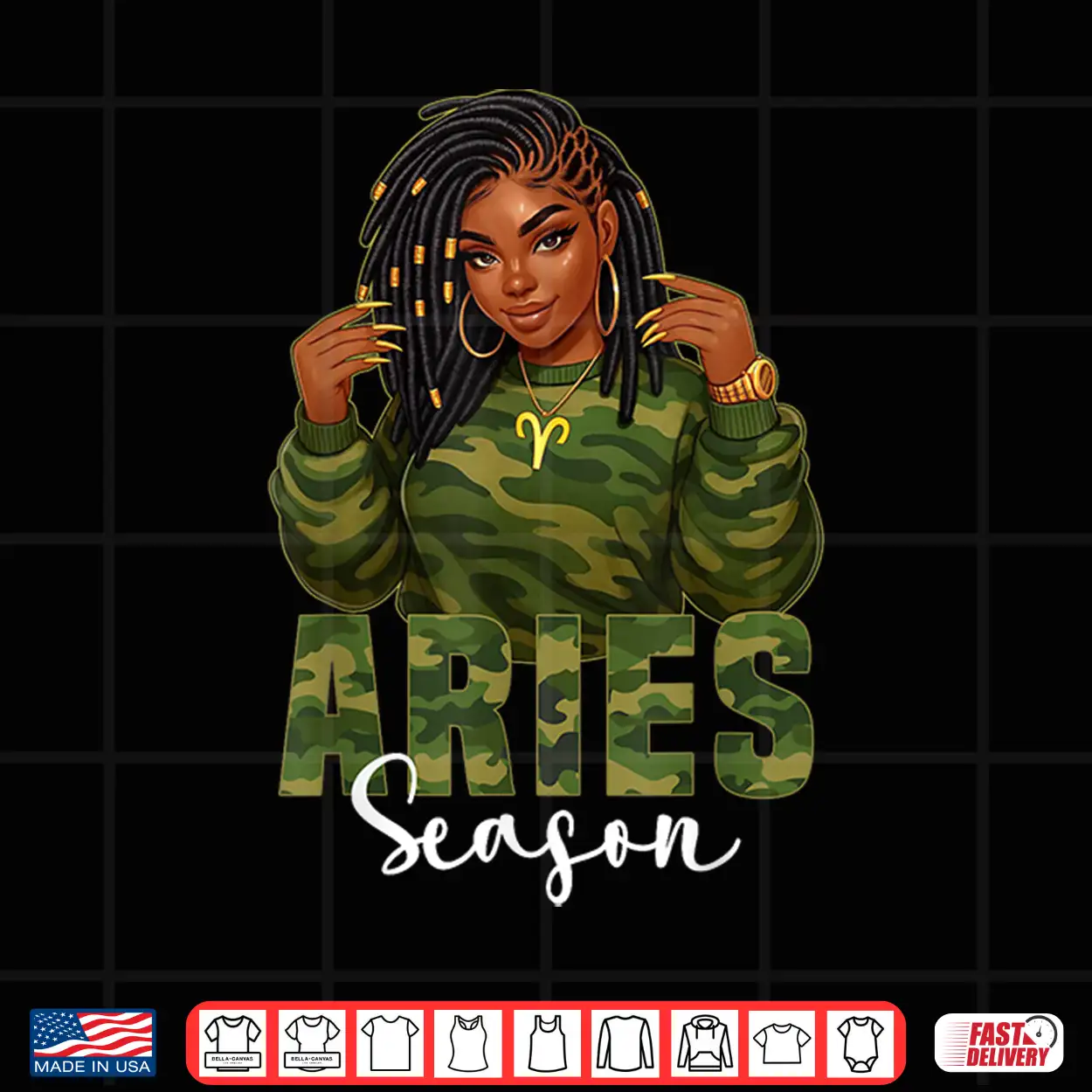 Aries Season Loc’D Black Woman Camo Zodiac Sign Shirt Aries Season Loc’D Black Woman Camo Zodiac Sign Shirt