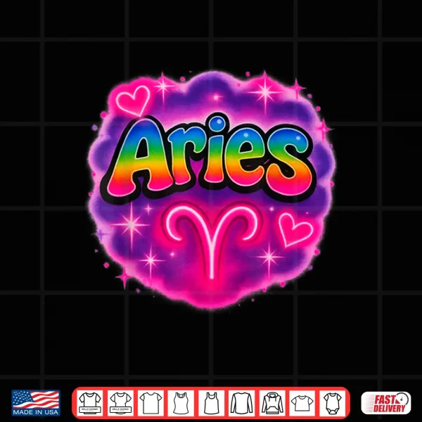 Design Aries Zodiac Sign Rainbow Retro Airbrush Style Shirt