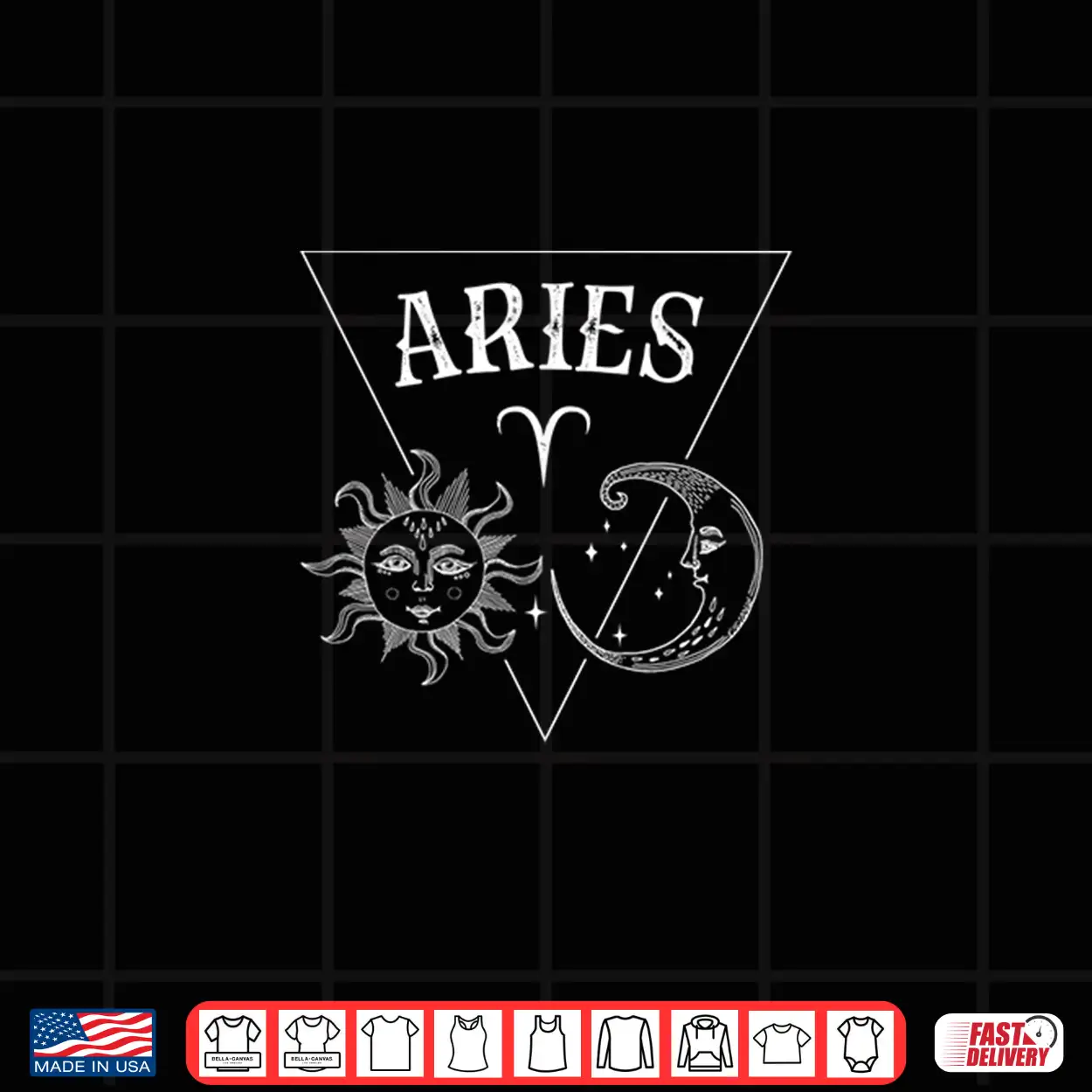 Aries Zodiac Symbol Tarot Style Sun & Moon Aries Birthday Shirt Aries Zodiac Symbol Tarot Style Sun & Moon Aries Birthday Shirt