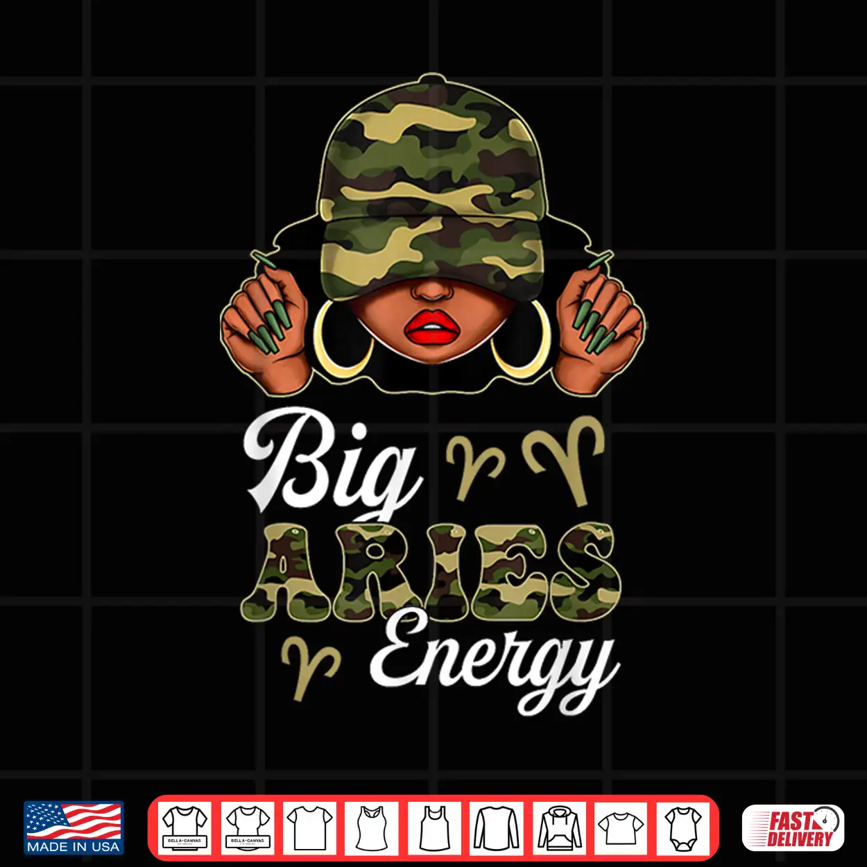 Big Aries Energy Black Woman Camouflage Zodiac Sign Shirt Big Aries Energy Black Woman Camouflage Zodiac Sign Shirt
