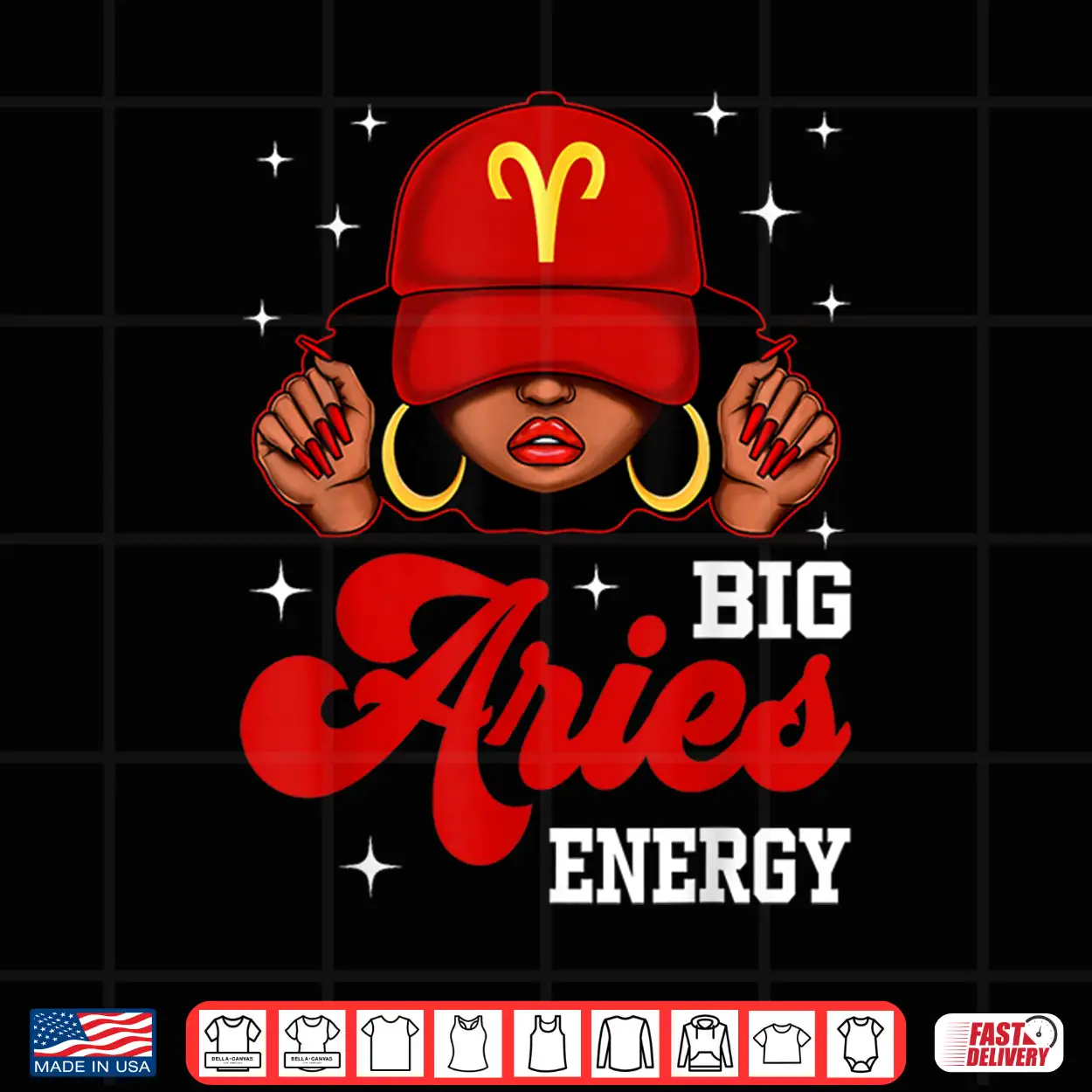 Big Aries Energy Black Woman With Red Cap Zodiac Shirt Big Aries Energy Black Woman With Red Cap Zodiac Shirt