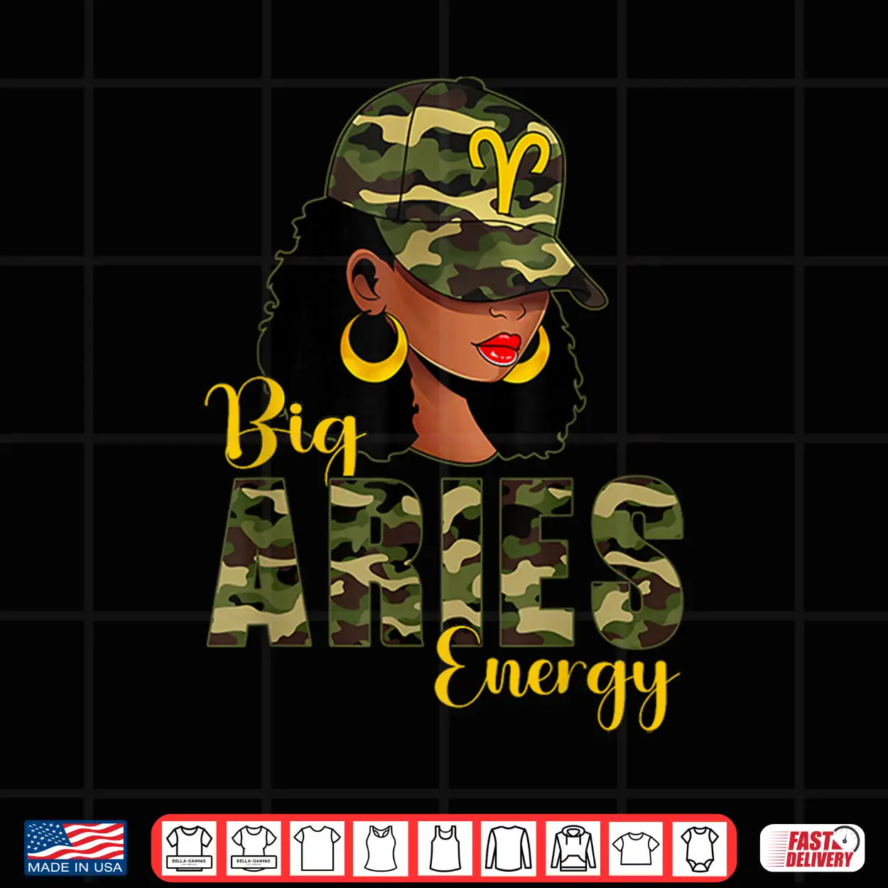 Big Aries Energy Camouflage Black Woman Cap Zodiac Shirt Big Aries Energy Camouflage Black Woman Cap Zodiac Shirt