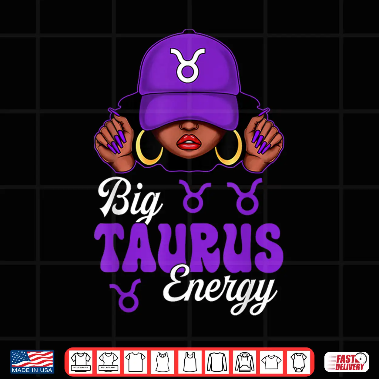 Big Taurus Energy Black Culture Purple Cap Zodiac Sign Shirt Big Taurus Energy Black Culture Purple Cap Zodiac Sign Shirt