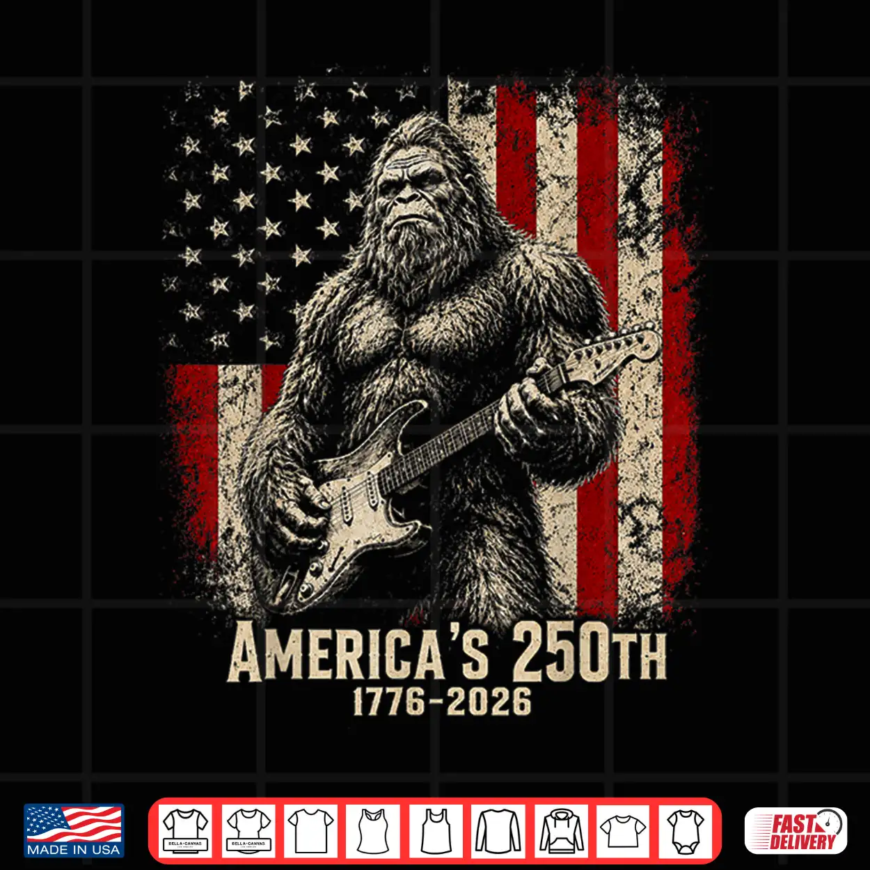 Bigfoot Sasquatch Playing Guitar 250 Years American Usa Flag Shirt Bigfoot Sasquatch Playing Guitar 250 Years American Usa Flag Shirt