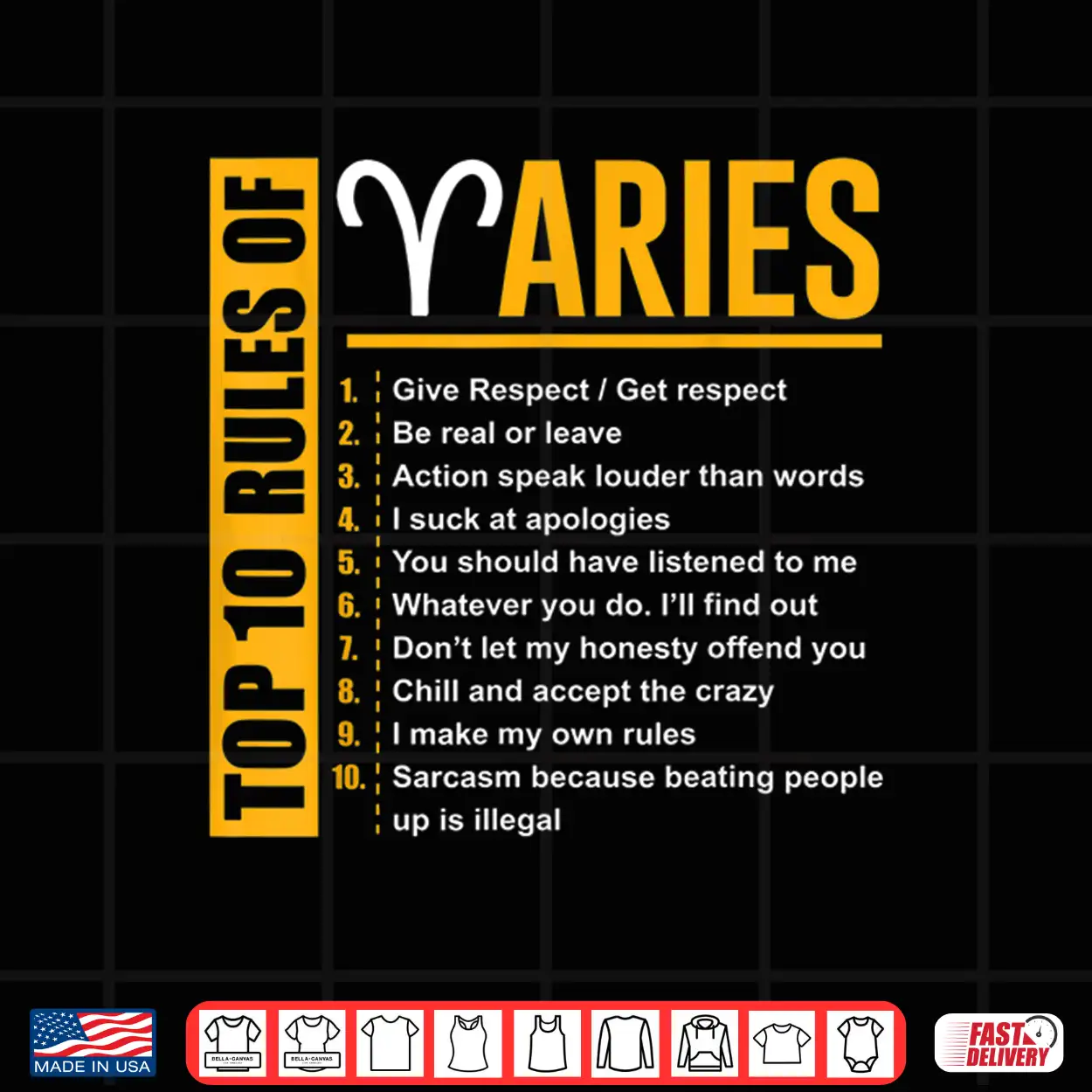 Birthday Gifts Top 10 Rules Of Aries Zodiac Shirt Birthday Gifts Top 10 Rules Of Aries Zodiac Shirt