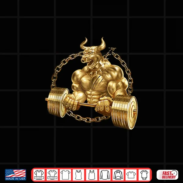 Design Bull Beast Lifting Taurus Bodybuilding Workout Fitness Gold Shirt