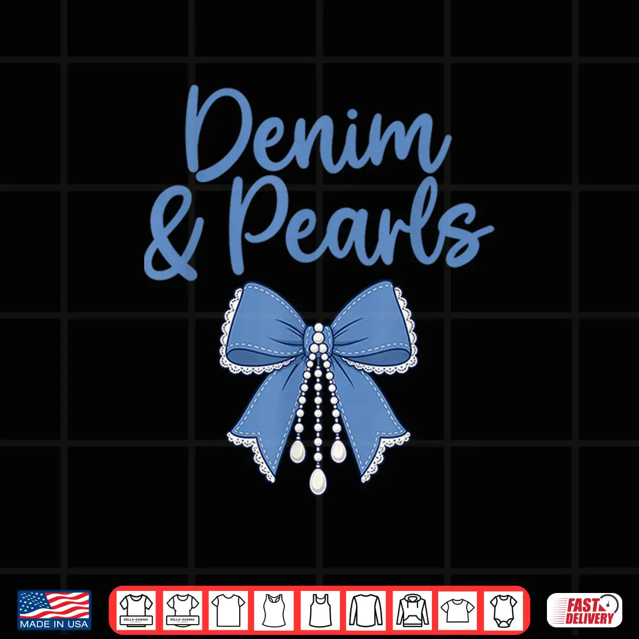 Denim And Pearls Girl Fashionable Coquette Bow Trendy Jeans Shirt Denim And Pearls Girl Fashionable Coquette Bow Trendy Jeans Shirt