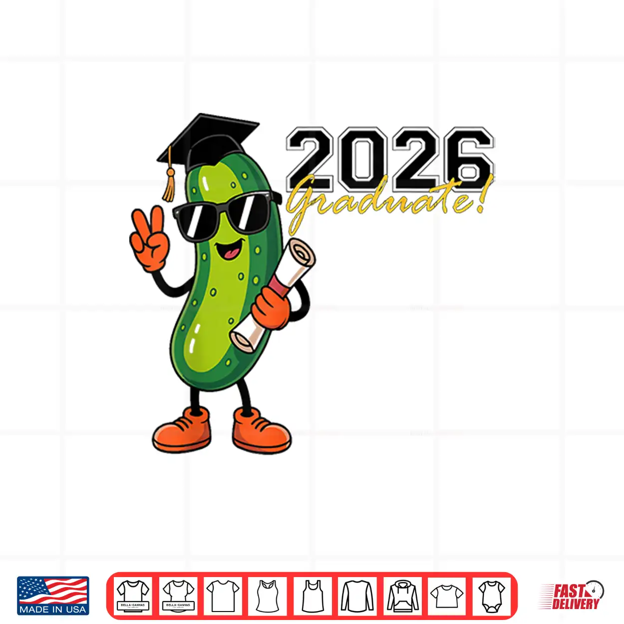 Funny Pickle 2026 Graduation Cartoon Design T Shirt Funny Pickle 2026 Graduation Cartoon Design T Shirt