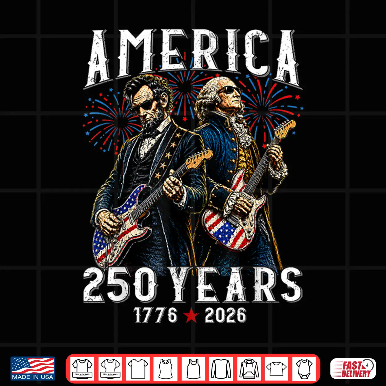 George Washington Abe Lincoln Playing Guitar 250Th America Shirt George Washington Abe Lincoln Playing Guitar 250Th America Shirt