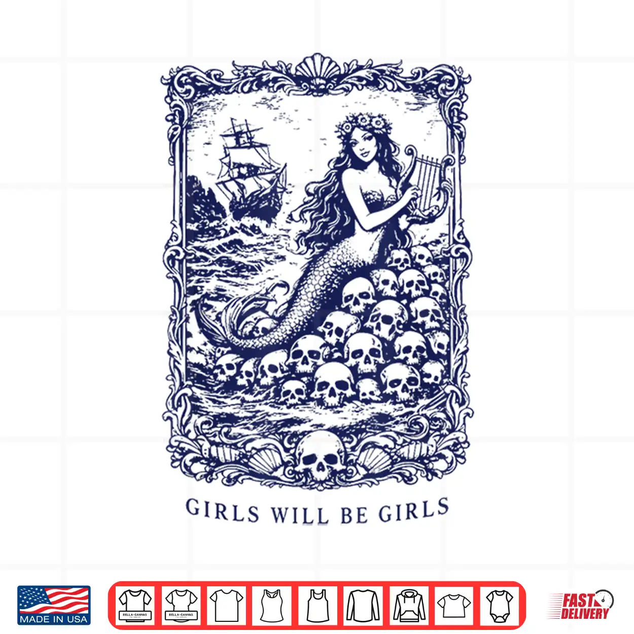Girls Will Be Girls Gothic Mermaid Siren Feminist Shirt Girls Will Be Girls Gothic Mermaid Siren Feminist Shirt