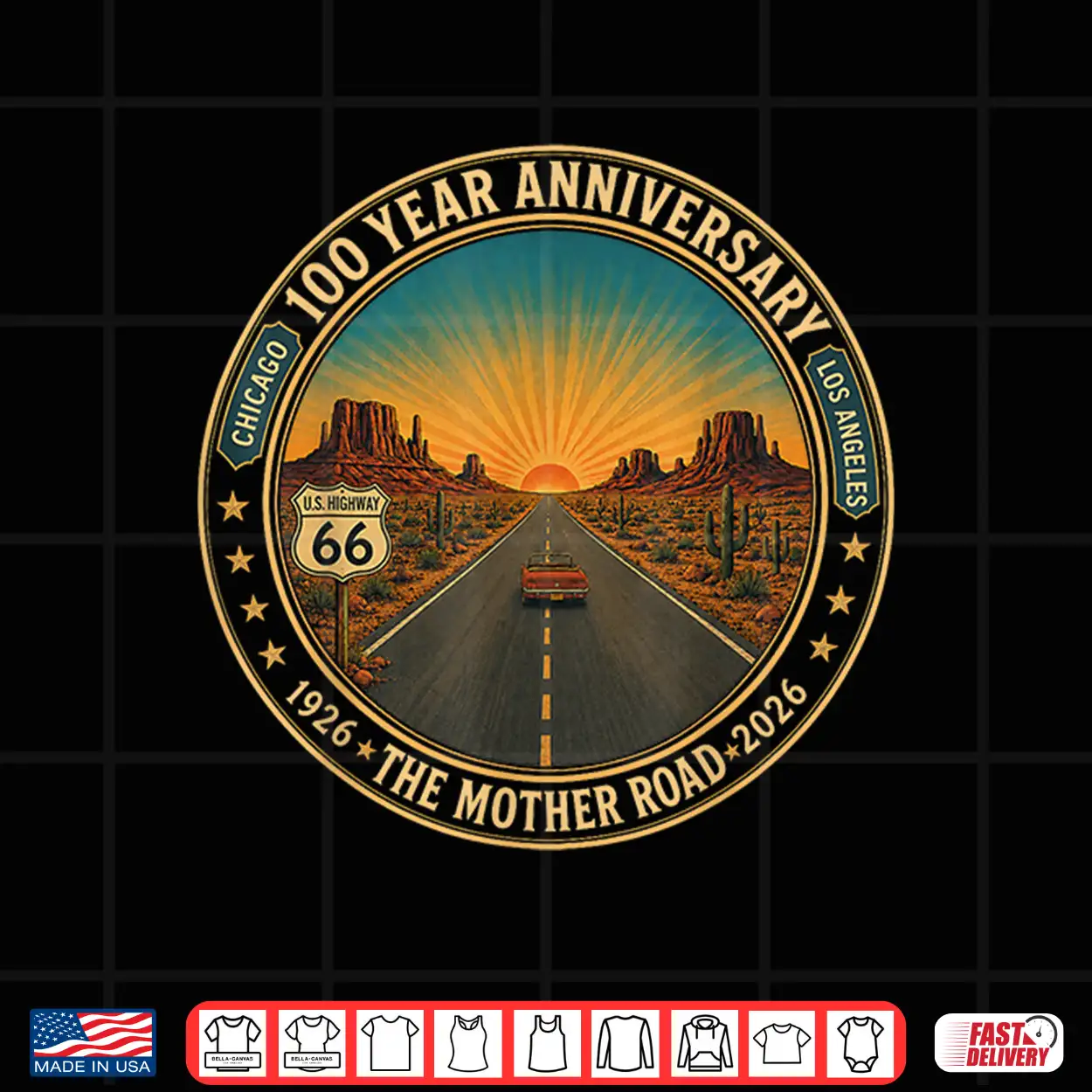 Highway 66 100 Years 1926 2026 Classic Car Lover Anniversary Shirt Highway 66 100 Years 1926 2026 Classic Car Lover Anniversary Shirt