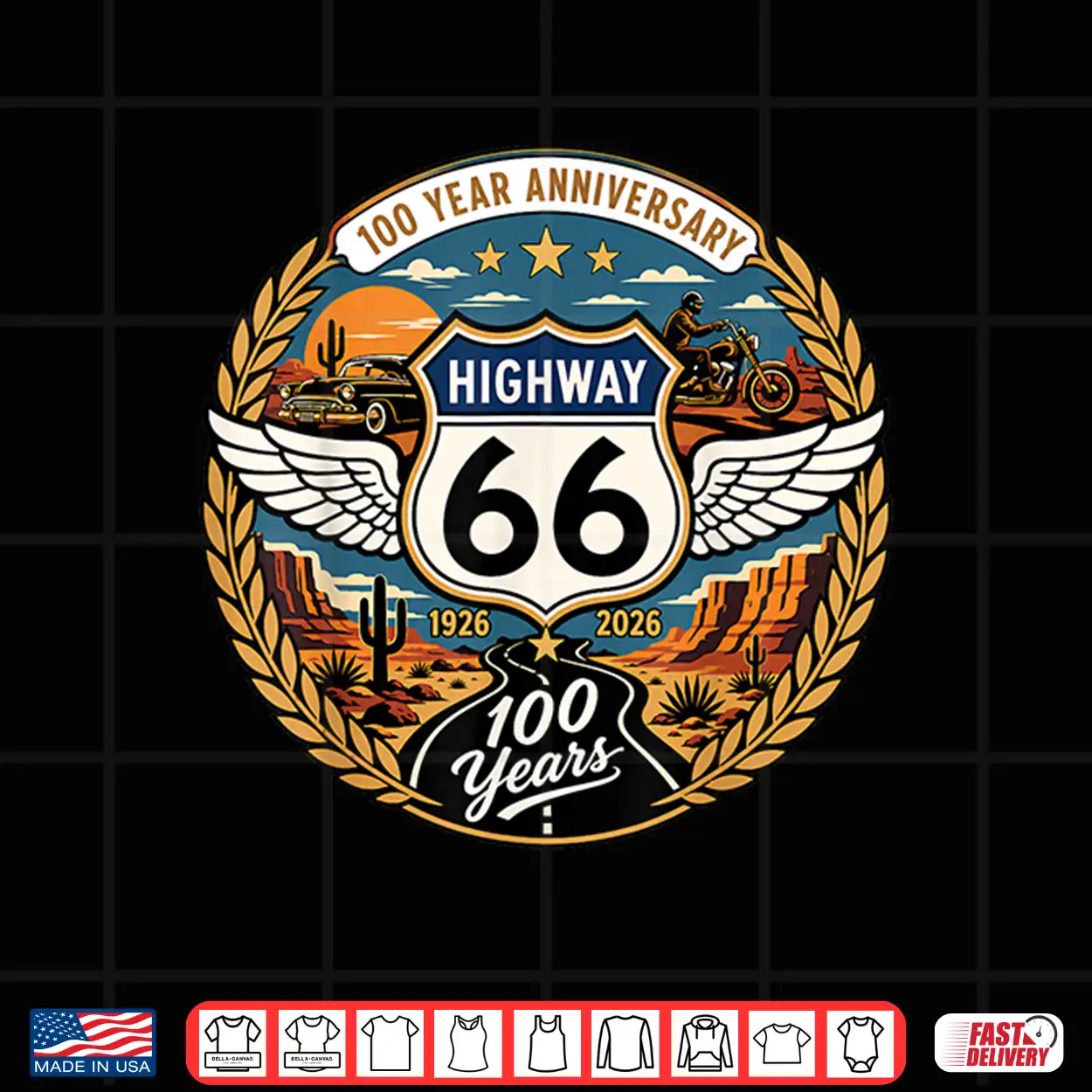 Highway 66 Centennial Car Anniversary 100 Years 1926 2026 Shirt Highway 66 Centennial Car Anniversary 100 Years 1926 2026 Shirt
