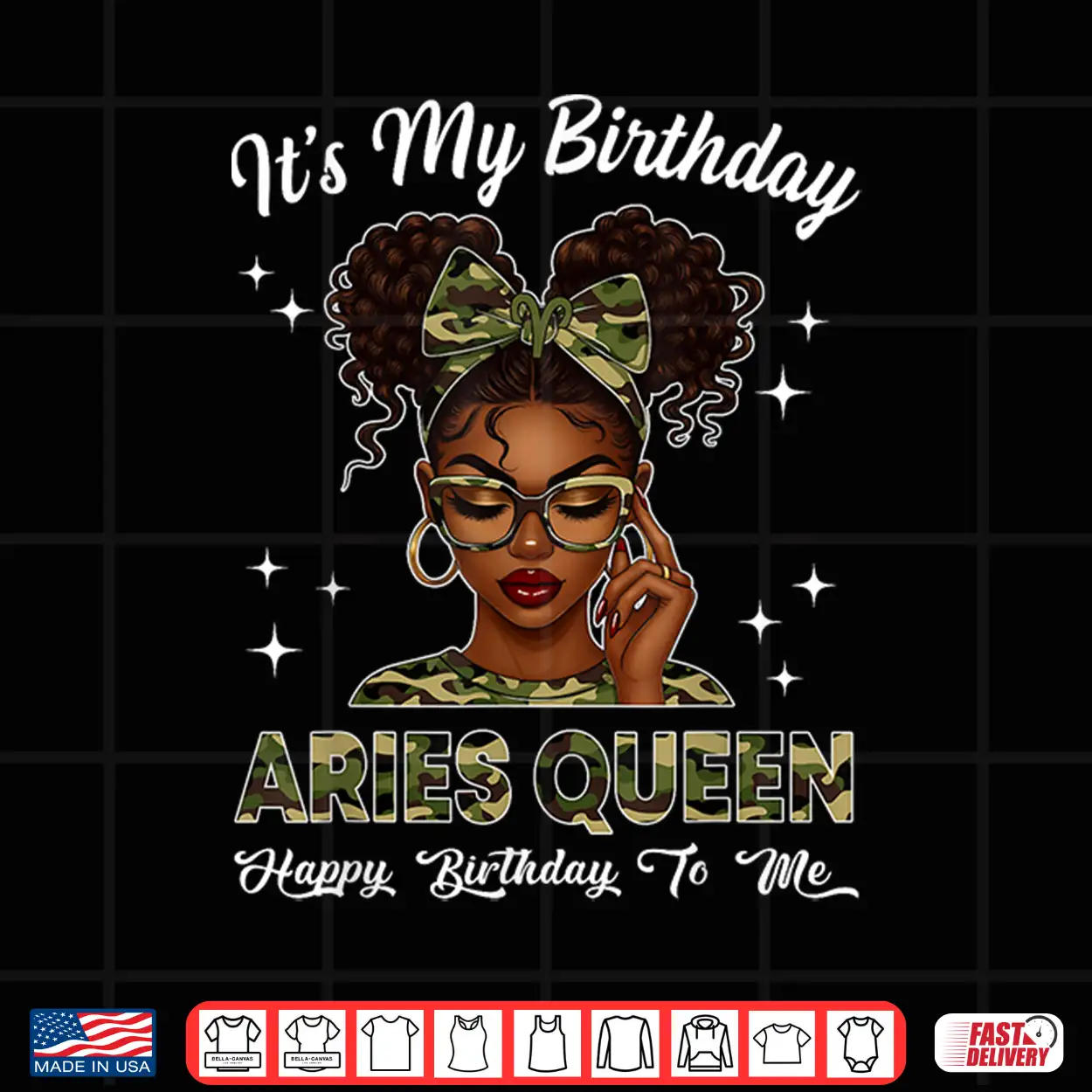 It’S My Birthday Aries Queen Camo Bow Afro Black Girl Shirt It’S My Birthday Aries Queen Camo Bow Afro Black Girl Shirt