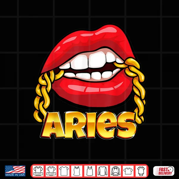 Design Juicy Lips Gold Chain Aries Zodiac Sign Shirt