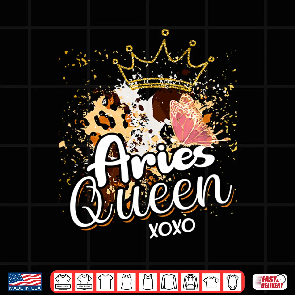 Leopard Aries Queen Zodiac Sign Butterfly Golden Crown Shirt Leopard Aries Queen Zodiac Sign Butterfly Golden Crown Shirt