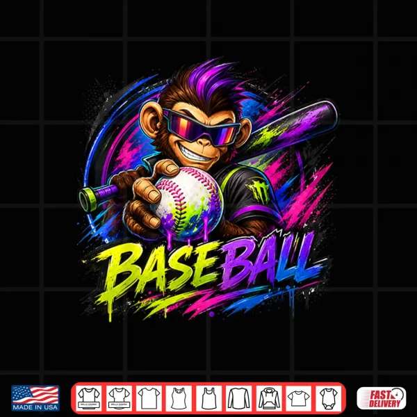 Design Monkey Funny Animals Baseball Ice Cream Drip Cool Shirt