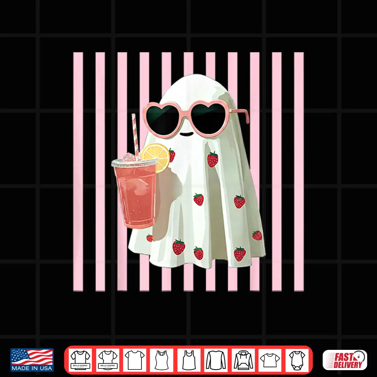 Pink Striped Cute Ghost Summer Fruit Juice Hawaii Summerween Shirt Pink Striped Cute Ghost Summer Fruit Juice Hawaii Summerween Shirt